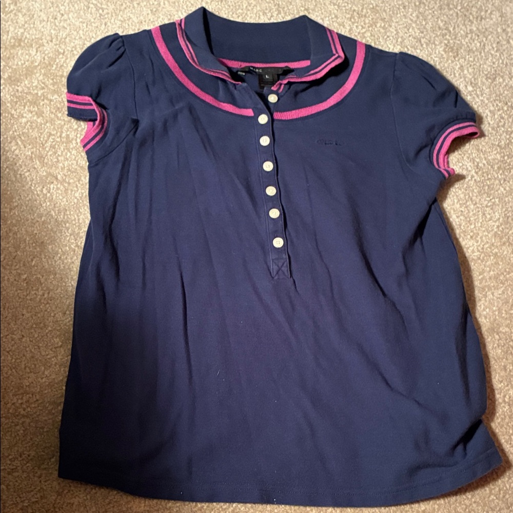 Marc Jacobs  women Polo in Navy with Pink Trim.  SIZE L